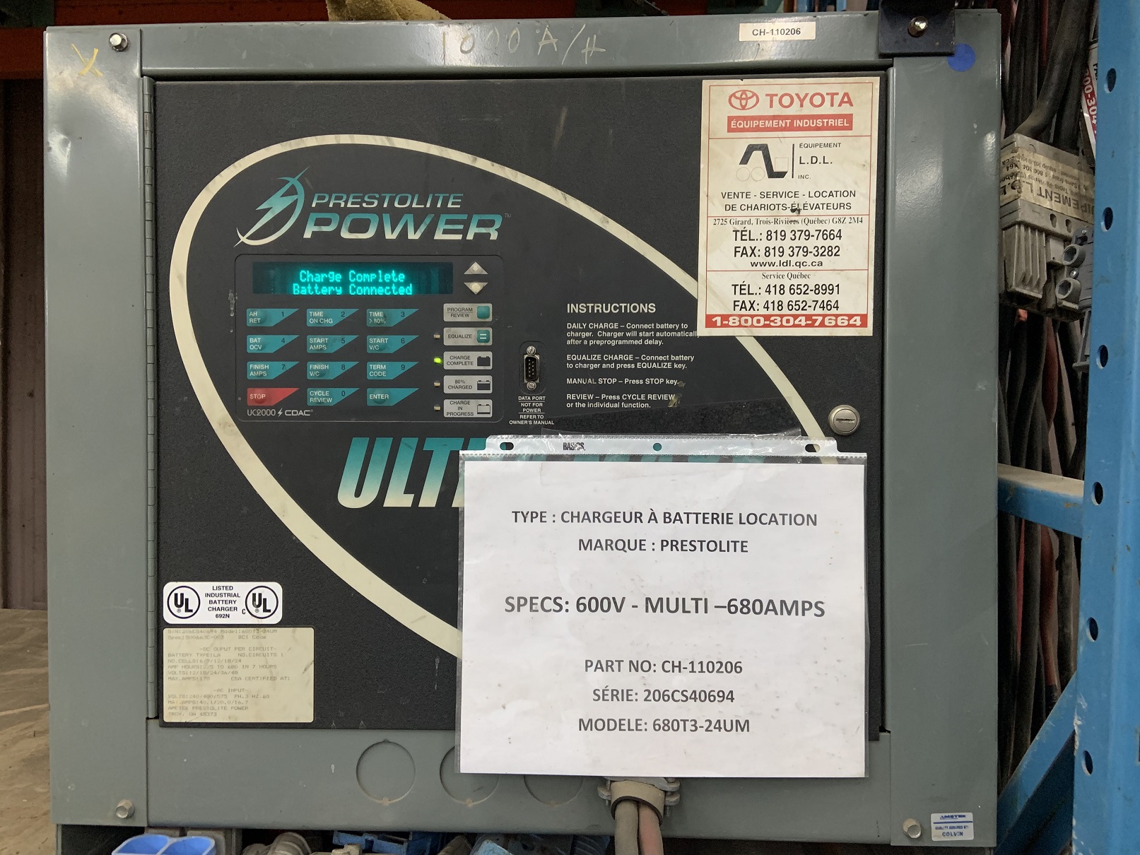 Chargeur usagé Multivolt Prestolite 600V-MULTI-680A